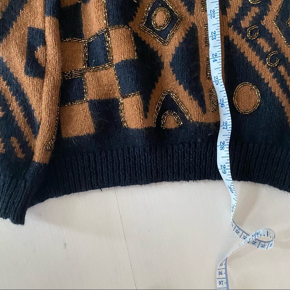 IB DIFFUSIONS Black & Brown Silk Blend Beaded Turtleneck Sweater Small - Picture 5 of 8